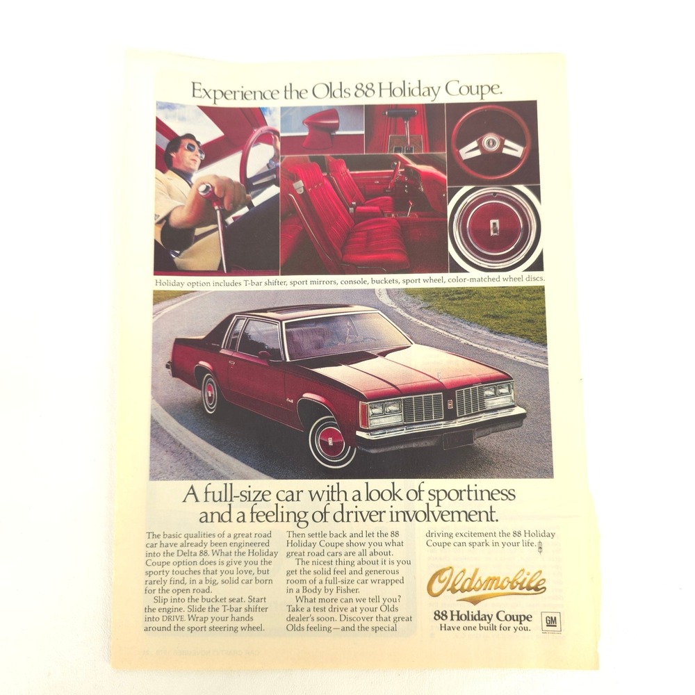 Vintage Oldsmobile 88 Holiday Coupe Print Ad Luxury Car GM 1978 Garage Wall Art